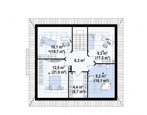 Проект функционального дома с дополнительной небольшой ночной зоной на первом этаже - Z104