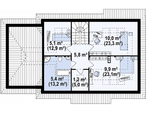 Проект комфортного дома с кабинетом на первом этаже и угловыми окнами в дневной зоне Z105