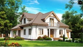 Проект двухэтажного дома в классическом стиле с красивыми мансардными окнами и балконом - Z109