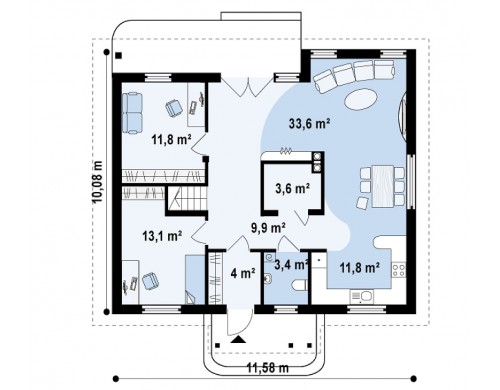 Проект удобного и красивого дома традиционного характера с двумя дополнительными спальнями на первом этаже - Z121