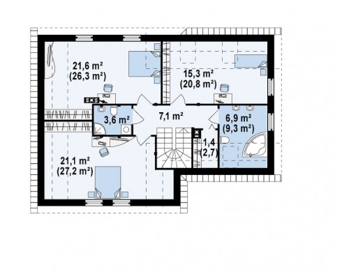 Практичный дом L-образной формы с гаражом на одну машину и дополнительной спальней на первом этаже - Z125