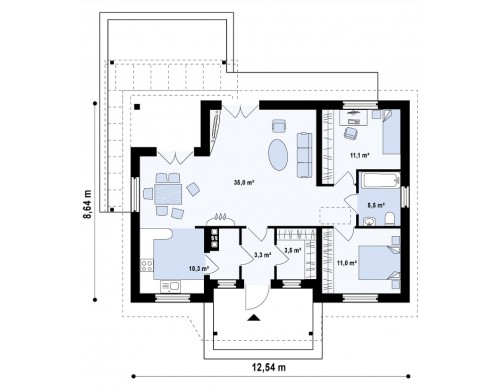 Проект компактного одноэтажного дома, экономичного как в строительстве, так и в эксплуатации - Z136