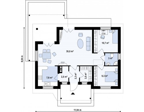 Проект Z136 minus Проект одноэтажного дома с приятным дизайном  Проекты домов и гаражей