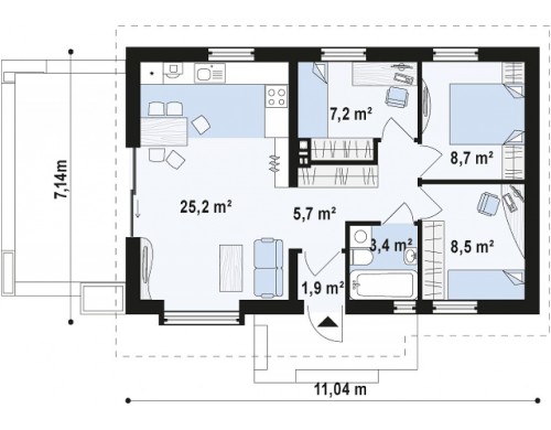 Проект маленького и функционального одноэтажного дома. Выгодный в строительстве и эксплуатации - Z139