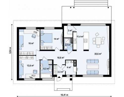 Проект одноэтажного дома с возможностью обустройства чердачного помещения, оптимальный для южного въезда на участок - Z140