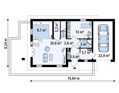 Проект удобного дома с террасой над гаражом, с современными элементами архитектуры - Z149
