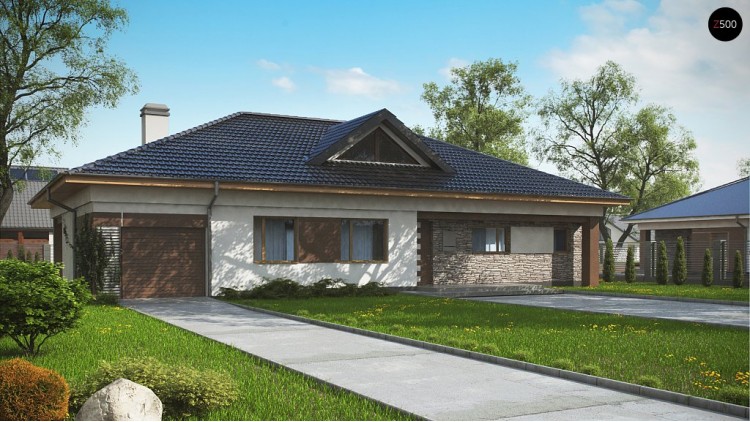 Проект Z153 GL Версия дома Z153 с гаражом, встроенным в корпус здания.  Проекты домов и гаражей