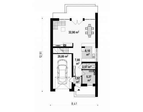 Проект дома в традиционном стиле с мансардой, со встроенным гаражом, подходящий для узкого участка - Z154