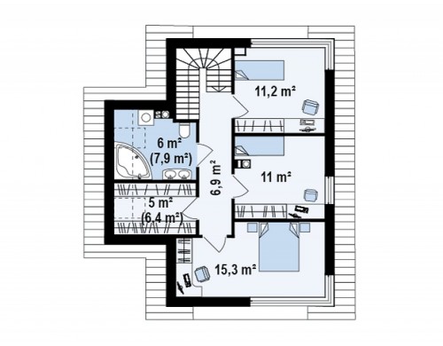 Проект компактного двухэтажного дома с большими окнами, подходящий для узкого участка - Z155