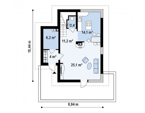 Проект компактного двухэтажного дома с большими окнами, подходящий для узкого участка - Z155