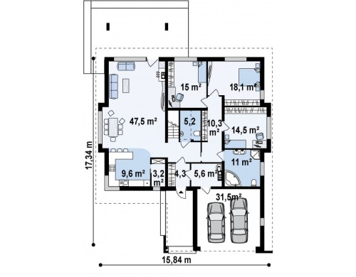 Проект Z158 Комфортный элегантный дом с тремя спальнями и выступающим фронтальным гаражом.  Проекты домов и гаражей