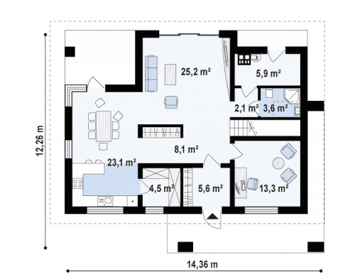 Проект Z160 A Аккуратный мансардный коттедж с гостевой спальней на первом этаже  Проекты домов и гаражей
