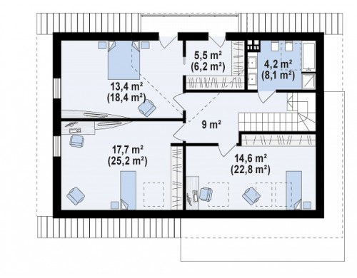 Проект Z160 A Аккуратный мансардный коттедж с гостевой спальней на первом этаже  Проекты домов и гаражей