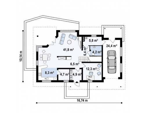 Проект дома со встроенным гаражом, угловой террасой и кабинетом на первом этаже - Z160