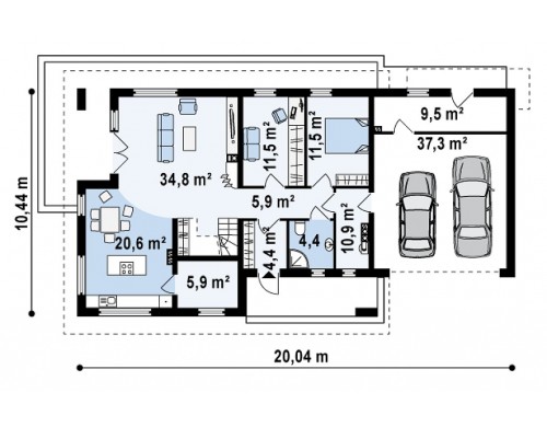 Проект дома со встроенным гаражом и двумя спальнями на первом этаже - Z161