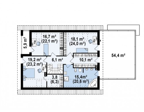 Проект дома со встроенным гаражом и двумя спальнями на первом этаже - Z161