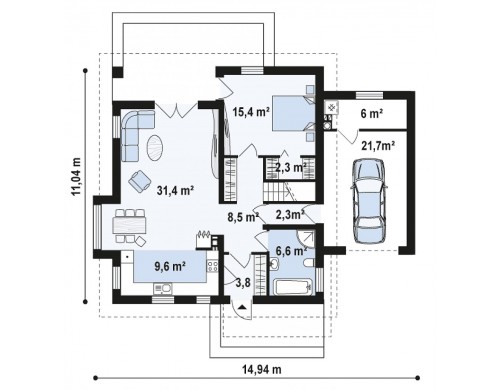 Проект Z166 GP Проект мансардного дома в классическом стиле с гаражом на одно авто.  Проекты домов и гаражей