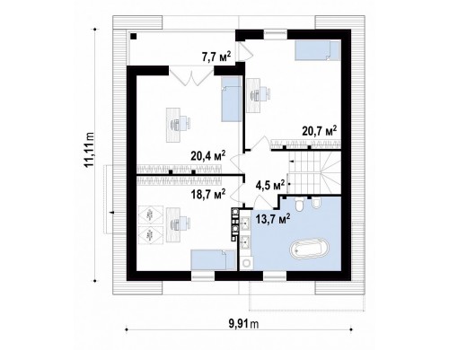 Проект дома с дополнительной комнатой на первом этаже и эркером в обеденной зоне - Z166