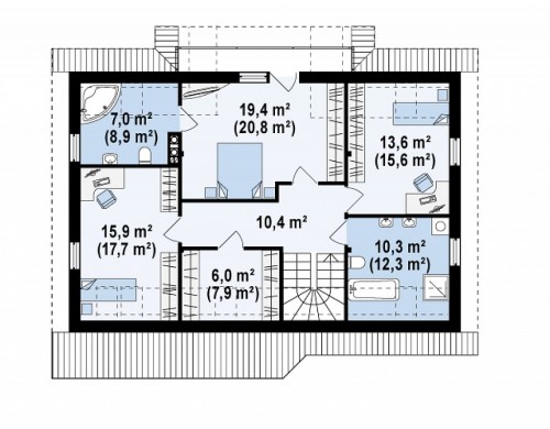 Проект дома с гаражом, с большим мансардным окном и дополнительной комнатой на первом этаже - Z170