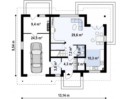 Проект дома со встроенным гаражом, мансардными окнами и большим хозяйственным помещением - Z172