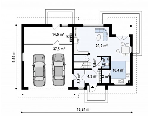 Проект Z172 GL2 Вариант типового проекта Z172 c добавленным гаражом для двух машин  Проекты домов и гаражей