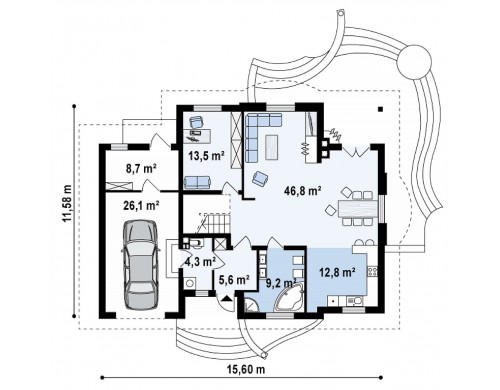 Проект Z18 GL bk Версия проекта Z18 со встроенным гаражом с левой стороны дома  Проекты домов и гаражей