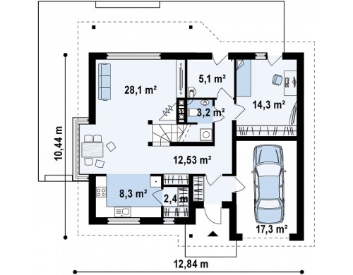 Проект дома с мансардой, гаражом, кабинетом на первом этаже и стильным эркером - Z186