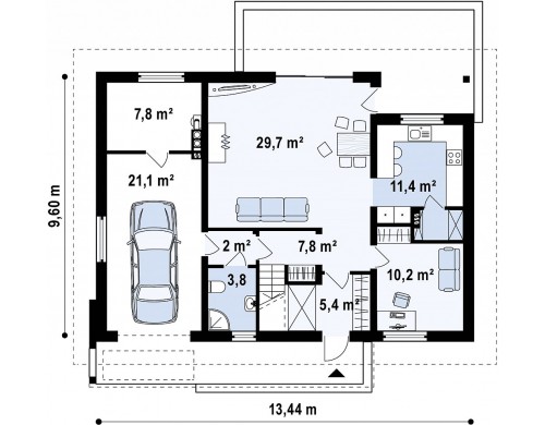 Проект дома для одной семьи с гаражом на одну машину и кабинетом на первом этаже - Z188