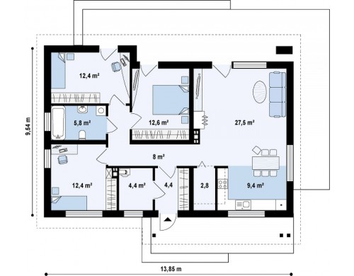 Компактный одноэтажный дом простой формы с возможностью обустройства чердачного помещения - Z191