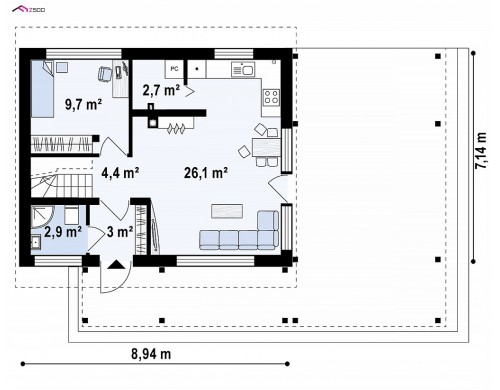 Проект Z211 v2 tz Дом с мансардным этажом и большой террасой  Проекты домов и гаражей