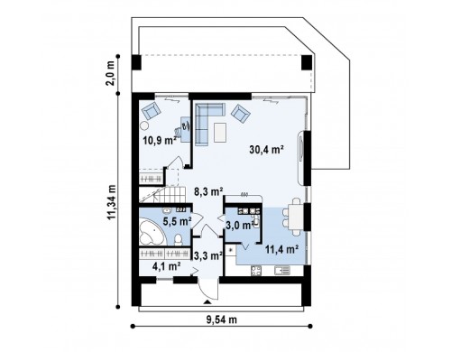 Проект практичного и уютного дома с модернистскими элементами в архитектуре - Z215