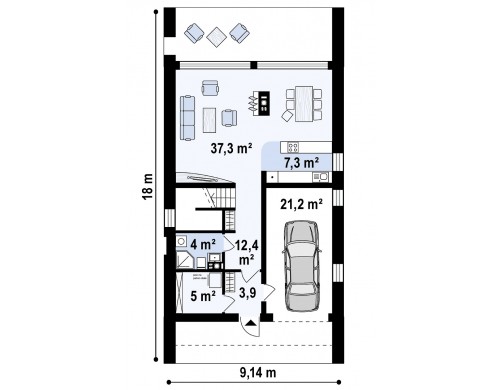 Проект Z215 A Мансардный дом со встроенным гаражом для одного автомобиля.  Проекты домов и гаражей