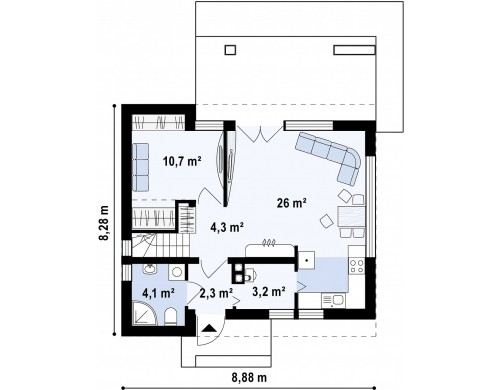 Проект дома простой формы с большой площадью остекления в дневной зоне - Z221