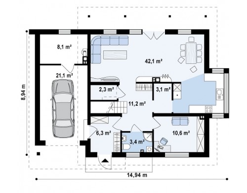 Проект удобного дома с эркером, балконом и террасой над гаражом - Z231