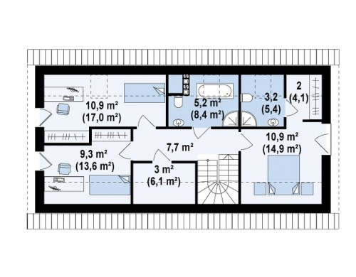 Проект практичного дома с высокой мансардой, большой площадью остекления в гостиной - Z232