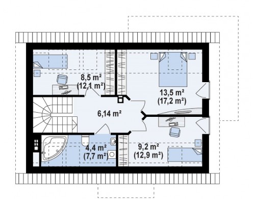 Проект компактного дома простой формы с угловым окном в кухне и светлой гостиной - Z233