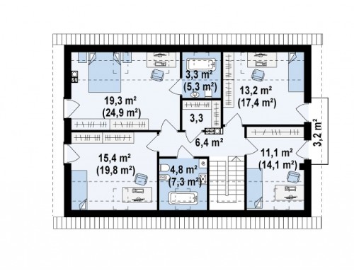 Проект дома с мансардой, с большим техническим помещением и кабинетом на первом этаже - Z239