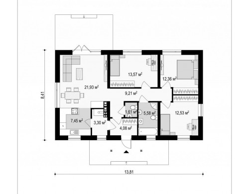 Проект одноэтажного дома в классическом стиле - Z241