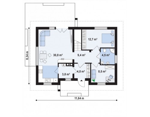 Проект простого и аккуратного дома с дополнительной ночной зоной на первом этаже - Z244