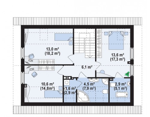 Проект простого и аккуратного дома с дополнительной ночной зоной на первом этаже - Z244