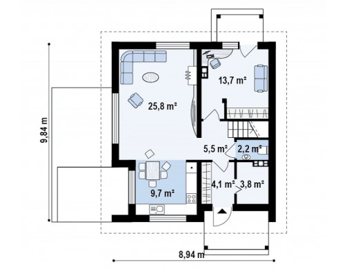 Проект дома с мансардой, с высокой аттиковой стеной, с дополнительной комнатой на первом этаже - Z248