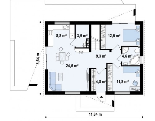 Проект современного одноэтажного дома - Z255