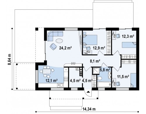 Проект небольшого одноэтажного дома простого современного дизайна - Z258