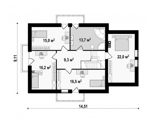 Проект стильного современного дома с пятью спальнями и гаражом - Z263