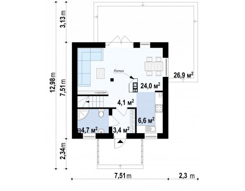 Проект компактного, аккуратный и стильного дома с двумя спальнями - Z264