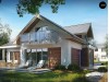 Проект дома в традиционном стиле L-образной формы с гаражом и мансардным окном - Z275