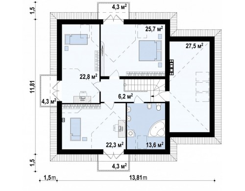 Проект дома с мансардой, с кабинетом на первом этаже и гаражом - Z283