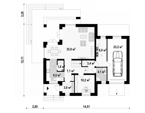 Проект дома привлекательного дизайна с дополнительной комнатой над гаражом - Z284