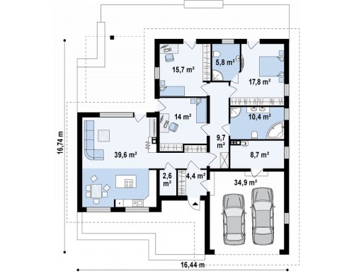 Проект удобного одноэтажного дома с большой угловой террасой - Z285