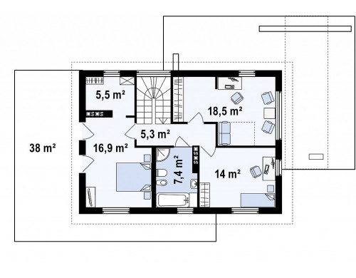 Проект двухэтажного дома с террасой на втором этаже и современном стиле - Z29